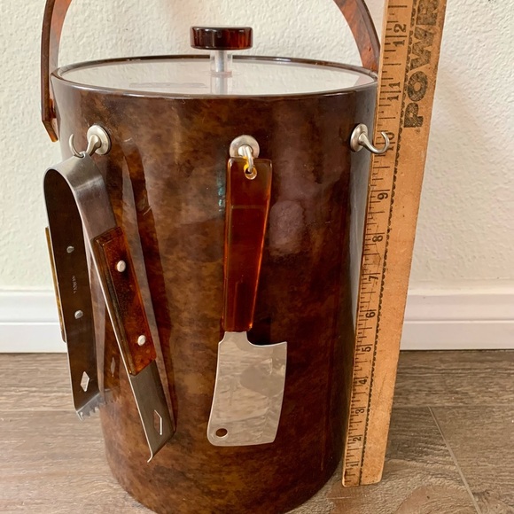 Vintage Mid Century Modern Bar Georges Briard Tortoise Shell Vinyl Ice Bucket - Picture 2 of 14